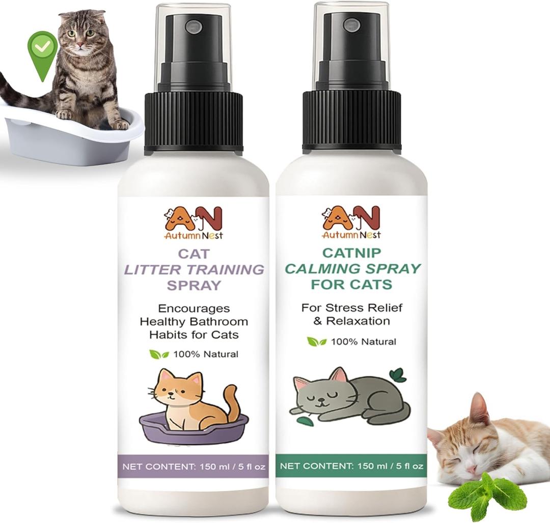 Cats Calming & Litter Training Spray Kit  2-Pack 150ml Duo, Cat Training Spray with Catnip Calm & Cat Litter Attractant, Helps Stop Cats from Urinating in House, Safe Behavior Aid