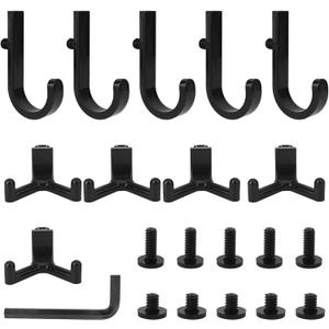 Tinoaly 21pcs Tool Storage Hooks, Black J/Y-Shaped Hooks with Screw Wrench Garden Organizer Tools Hanging Storage Rack Hanger Parts Compatible for Suncast and Craftsman