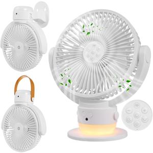 OGZ Portable Fan for Travel Wireless with Remote Timer, 7 Inch Small Desk Fan with LED Night Light 90 Oscillation, Rechargeable USB Fan for Cruise Bed Beside Sleeping Camping Tent (White)