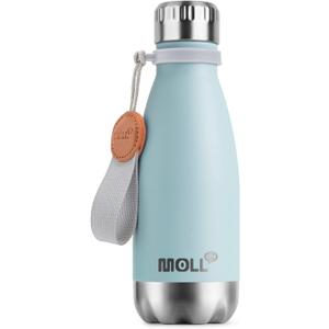 9 oz Water Bottle for Kids-Small Stainless Steel Water Bottle for School Vacuum Insulated Metal Leak Proof Cola Shape Water Flask for Boys Girls(Baby Blue)