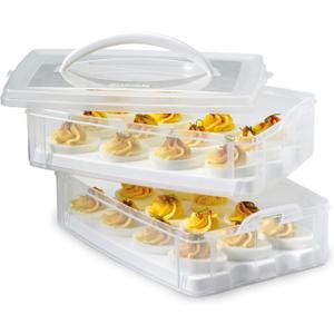 Snapware (2-Layer, 24 Eggs) Plastic Detachable Deviled Egg Carrier Storage Container With Lid and Handle, Freezer Dishwasher Microwave Safe (Medium)