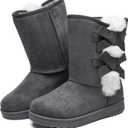 Witwatia Winter Snow Boots for Women Mid Calf Warm Fur Lined Boots Ladies Slip on Fashion Bootie (Gray)