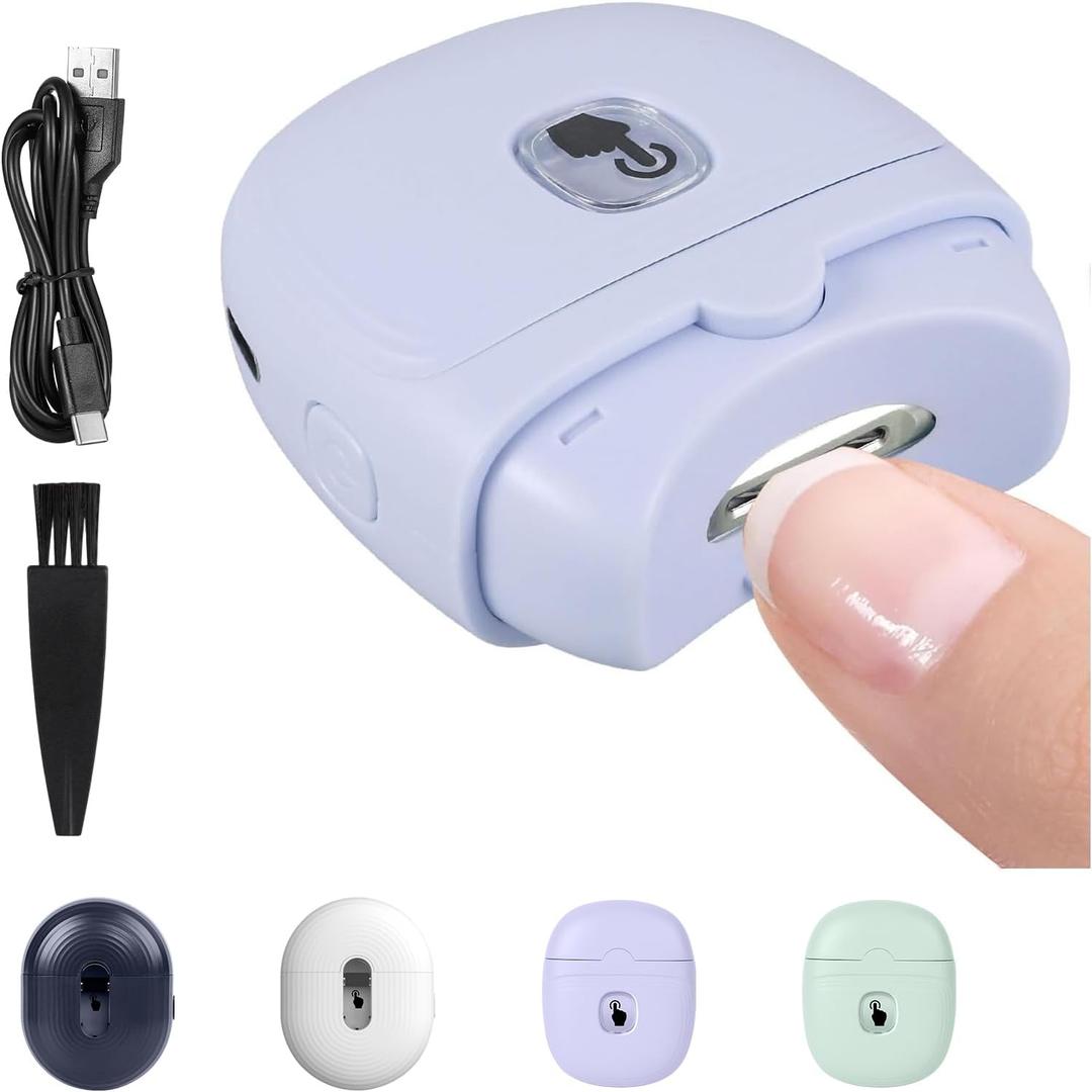 Electric Nail Clipper, USB Rechargeable Automatic Baby & Adult Fingernail Trimmer, Purple, Stainless Steel Blade, Compact Style