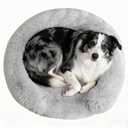 Calming Cute Dog Beds for Medium Dogs, Orthopedic Cushion Anti-Anxiety Donut Cuddler Bed, Soft Fluffy Faux Fur Plush Warm Cozy Removable Cover Fits Up to 35 lbs Pets (Round, Pale Grey 28")