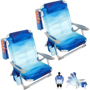 #WEJOY Beach Chair for Adults, Reclining Adjustable Position,Lay Flat Lightweight Folding Portable Aluminum Chair with Backpack Straps,Padded headrest, Heavy Duty 400 lbs Lawn Chair for Beach, 2 Pack