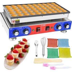 SICHI Mini Pancake Maker - 50Pcs Mini Dutch Pancake Maker With Nonstick and Quick Heat-Up, Mini Pancakes Maker Machine With 2 Thermostats & 2 Timers Separate Control, Commercial Pancake Maker Machine