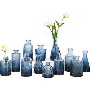 TBWIND 12Pcs Blue Glass Bud Vases Set, Small Vases for Flowers, Perfect for Centerpieces at Parties, Baby Showers, Weddings, Events, Graduation Season, Great Gifts for Office & Home Dcor