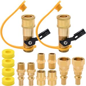 14pcs Propane Quick Connect Fittings,1/4" RV Propane Quick Connect Fittings Adapter with 3/8" Flare x 1/4" NPT Male Pipe Half-Union Fitting 1/4" Male NPT 1/4" Female NPT, 0.25 inches