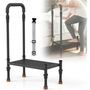 Wide Step Stool with Handle for Elderly Heavy Duty 800lbs Capacity, Bed Step with Handrail, Adjustable Platform Height (5.9-7.8 in) & Handrail (32-40 in) for Bed, Car SUV & Bathroom SafetyBlack