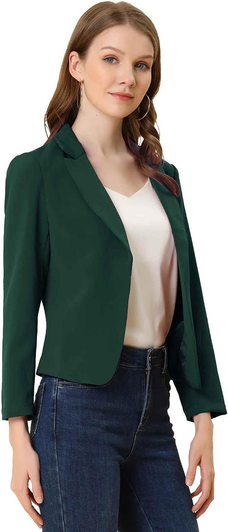 Allegra K Women's Dressy Casual Blazer Open Front Office Work Business Lightweight Crop Suit Blazers (Green, XL)