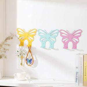 LEIFIDE 3 Pcs Butterfly Decorative Wall Hooks Pastel Butterfly Room Decor Metal Double Prong Hanger Wall Mount for Coat Key Backpack Hat Jewelry Living Room Nursery Bathroom Home Decor