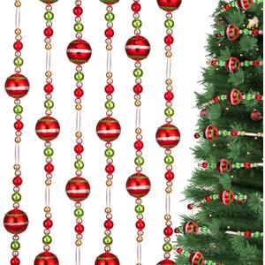 3 Pcs Long Christmas Acrylic Garland 30 ft Red Green Christmas Tree Beaded Garland Vintage Christmas Tree Garland Ornaments Xmas Gold and Silver Colorful Garland for Holiday Christmas Party Supplies