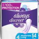 Always Discreet, Incontinence & Postpartum Pads For Women, Size 4, Moderate Absorbency, Long Length, 54 Count