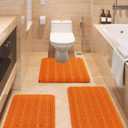 ACCUMTEK Striped Orange Bathroom Rug Set 3 Pieces Ultra Soft, Non Slip Chenille Toilet Mat, Absorbent Plush Shaggy Bath Mats for Bathroom, Bedroom, Kitchen (2'8"x1'8"+2'1'5"+U Shape 2'x1'8")