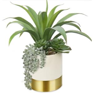 Large Artificial Succulents Plants Faux Succulents 12" Fake Succulent Plants in Gold Ceramic Pot Succulent Plant for Desk Modern Home Living Room Office Table Bathroom Decor