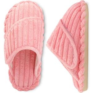 Kids Slippers Girls Boys House Slippers Adjustable Warm Memory Foam House Shoes Soft Corduroy Bedroom Slides Indoor Outdoor, 12.5-13 Little Kid