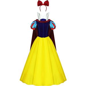Womens Classic Snow Fairytale White Costume with Red Bow Headband Cape Halloween Princess Dress Up Outfit (Large)