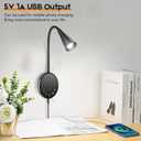 SANKEDOU Wall Mounted Reading Light, Bedside Headboard Lights with 5 Dimming & Color Temperature, USB Output, Night Light & Timers Function, Flexible Gooseneck 3000K-6000K Upgrade Bed Lamp (Black)