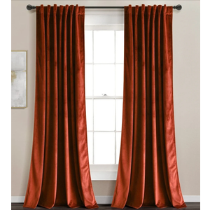 PRIMROSE Burnt Orange Velvet Curtains 96 inch Long for Living Room,Set of 2 Panels Blackout Rod Pocket Back Tab Window Treatment Room Darkening Heavy Decorative Curtains Drapes for Bedroom