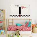 2 x Toddler Boy Room Wall Decor,Name Sign Banner for Personalized Baby Boy Christmas Gifts,Little Racer Canvas Banner for Nursery Toddler Little Boy Bedroom Playroom,Initial I Gift,20x30 in