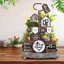 FairySandy 11 Pcs Home Tiered Tray Decor Spring Rustic Farmhouse Tiered Tray Decorations Set Home Wooden Signs Vintage Farm Animal Farmhouse Tabletop Wood Signs for Kitchen Table Shelf Decor