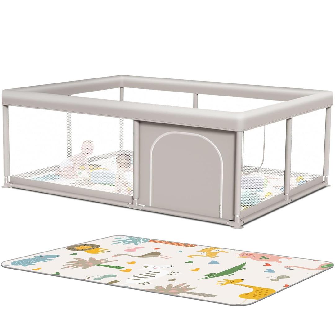 Hiaksedt Baby Playpen with Mat 65 x 50 Inch, PlayPen for Babies and Toddlers, Sturdy Safety Play Yard for Indoor & Outdoor with Zipper Gates