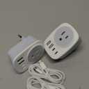 European Travel Plug Adapter,Universal Travel International Power Adapter 2 USBC Port and 2 USBA Port,Fast Charging USB C-C Woven Cable,USB C Power Plug for US to Europe Adapters for Multiple Devices