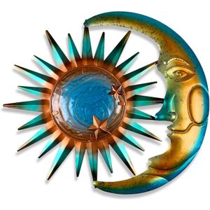 LIFFY Sun Metal Outdoor Wall Decor - 3D Sun Moon Metal Wall Sculpture - Hanging Decoration Gift Ideal for Celestial Decor Home Accent, Bedroom, Garden, Patio, Farmhouse - Lively and Vibrant