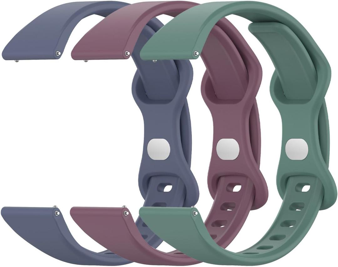 3 Pack Slim Silicone Watch Bands, 18mm 19mm 20mm 22mm Quick Release Band Soft Sport Strap Replacement Wristbands for Women Men (Blue Grey+Purple+Pine Green)