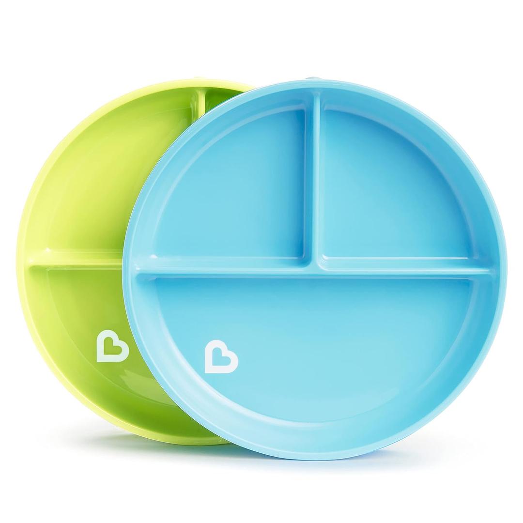Munchkin Stay Put Suction Plates for Baby and Toddler, 3 Divided Sections , Blue/Green