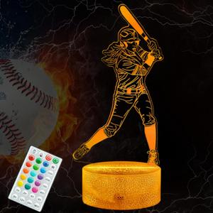 Baseball Gifts for Girls, Baseball Night Light, 3D Illusion Lamp with 16 Colors Changing, Timer, 4 Flash Modes and Dimmable, Accessories Stuff for Room Decoration, Kids Girls Holiday Xmas Gifts