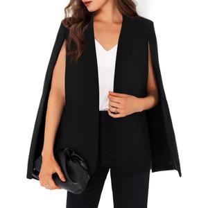 GAMISOTE Womens Cape Blazer Split Sleeve Open Front Casual Jacket Coat Workwear (Large, Black)