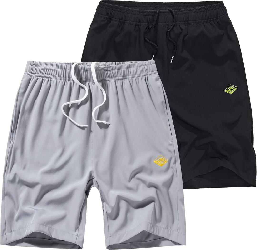 Vcansion 2 Pack Men's Outdoor Lightweight Hiking Shorts Quick Dry Sports Casual Running Shorts with Pockets (X-Large, Black/Light Grey)