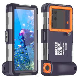 Underwater Phone Case for Snorkeling Diving 50ft/15m Waterproof Scuba Photo&Video Housing for iPhone17/16/15/14/13/12/11/Xr/X/Xs(Pro Max/Plus/Pro/Air) Samsung Galaxy S25/S24/S23-S21 Ultra Blue-Orange