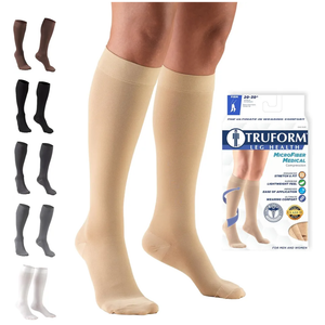 Truform 20-30 mmHg Compression Stockings for Men and Women, Knee High Length, Closed Toe, Beige, Medium