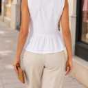 Avanova Women Tie Front Tank Tops Striped Peplum Blouse White Medium (White)