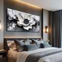 JUDASJART Black and white Canvas Painting Wall Decor For Living Room Wall Art For Bedroom Office Decoration Abstract Flowers Artworks Pictures Ready To Hang Modern Aesthetics Home Decor, 40"L x 20"W