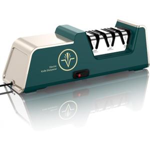 Professional Electric Knife Sharpener with 100% Diamond Abrasives, 3-Stage Precision Angle Guides, Champagne Gold, for Kitchen Straight Edge and Ceramic Knives (Noble green)