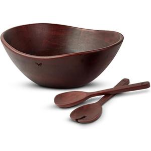 Melvvi Large Wooden Salad Bowl Set with 2 Serving Utensils | 12" Acacia Wood Royal Brown color Bowls for Food | Great Gift for Mothers Day (Royal Set of 3)