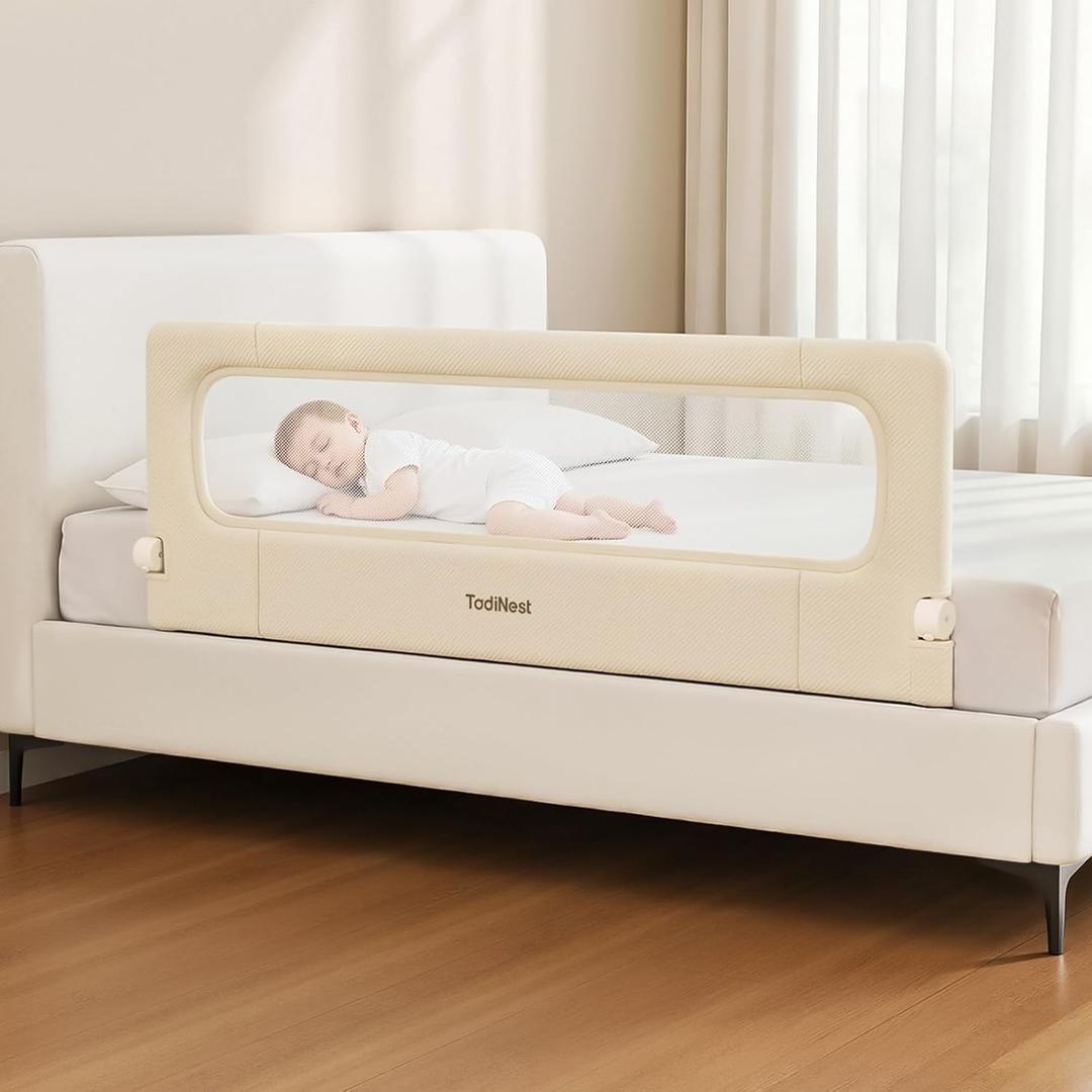 Folding Bed Rail for Toddlers, Baby Bed Rail Guard with Reinforced Anchor Safety System, Toddler Bed Rails for King Size Beds, Twin, Full, Queen (Khaki, 59" L x 21.6" H)
