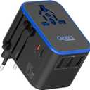 Universal Travel Adapter, 45W International Power Adapter with PD & QC 3.0 Dual USB-C, 3 USB Travel Adapter Worldwide, Type I C G A Outlets - EU Euro US UK (11-KU)