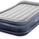 Intex 64131ED Dura-Beam Plus Deluxe Pillow: Fiber-Tech – Twin Size – Built-in Electric Pump – 16.5in Bed Height – 300lb Weight Capacity