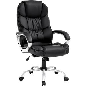 BestOffice Office Chair Cheap Desk Chair Ergonomic Computer Chair with Lumbar Support Arms Headrest PU Leather Modern Rolling Swivel Executive Chair for Back Pain Women Men Adults,Black