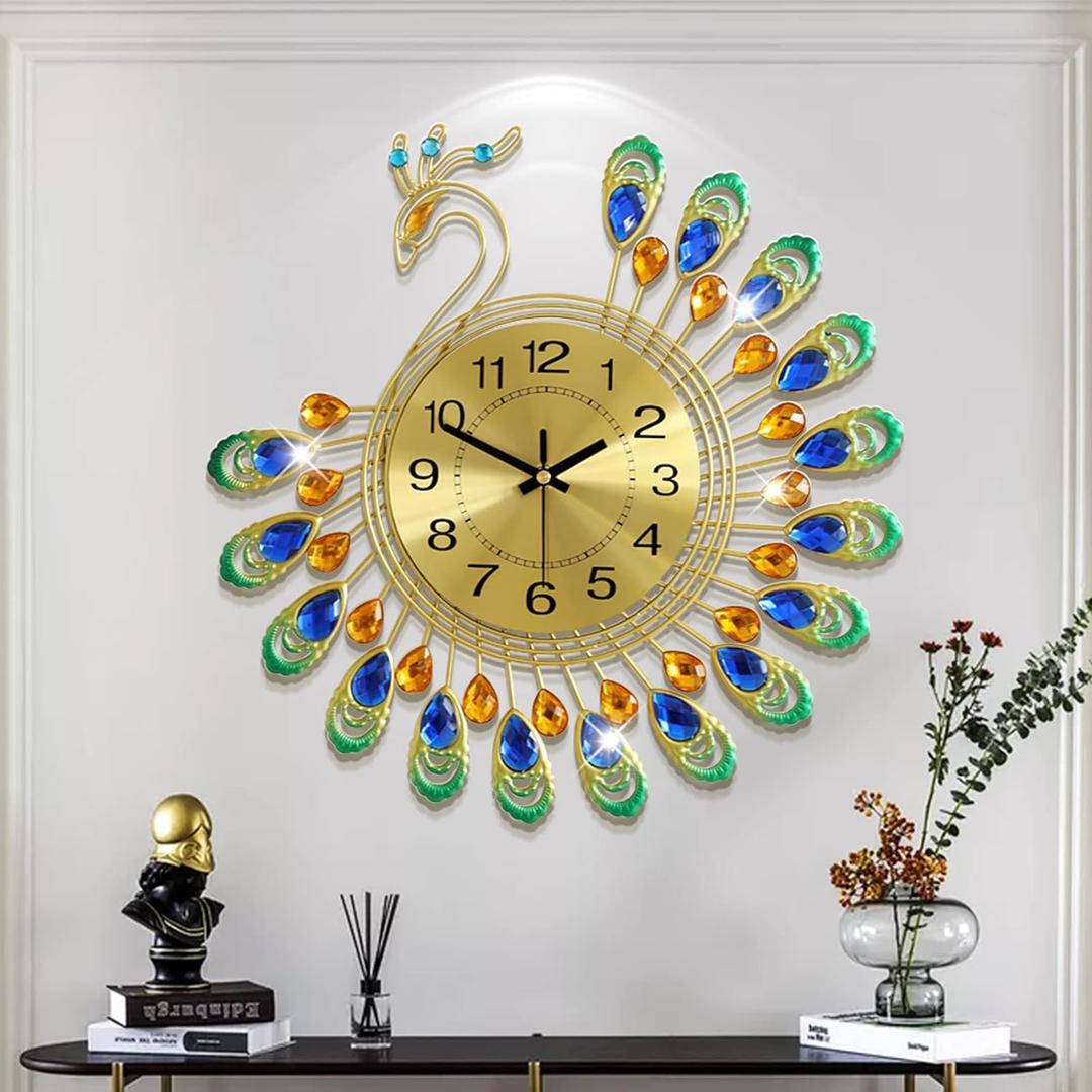 FLEBLE Large Wall Clocks for Living Room Decor Gold Decoration Wall Clock Silent Battery Operated Non Ticking for Bedroom Kitchen 14 Inch Retro Peacock Crystal Wall Watch Quartz for Home Office Indoor FLEBLE Large Wall Clocks for Living Room Decor Gold Decoration Wall Clock Silent Battery Operated Non Ticking for Bedroom Kitchen 14 Inch Retro Peacock Crystal Wall Watch Quartz for Home Office Indoor