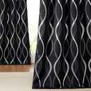 NICETOWN Blackout Curtains for Patio, Foil Printed Wave Lines Home Decoration Thermal Insulated Grommet Blackout Draperies/Drapes for Large Window Living Room (2 Panels, 52 inches x 95 inches,Black)
