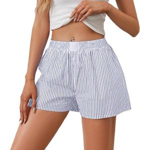 SHBECYDE Casual Striped Summer Shorts for Women Button Elastic Waist Loose Boxers Bottom with Pockets Comfy Pajama Shorts Size Medium