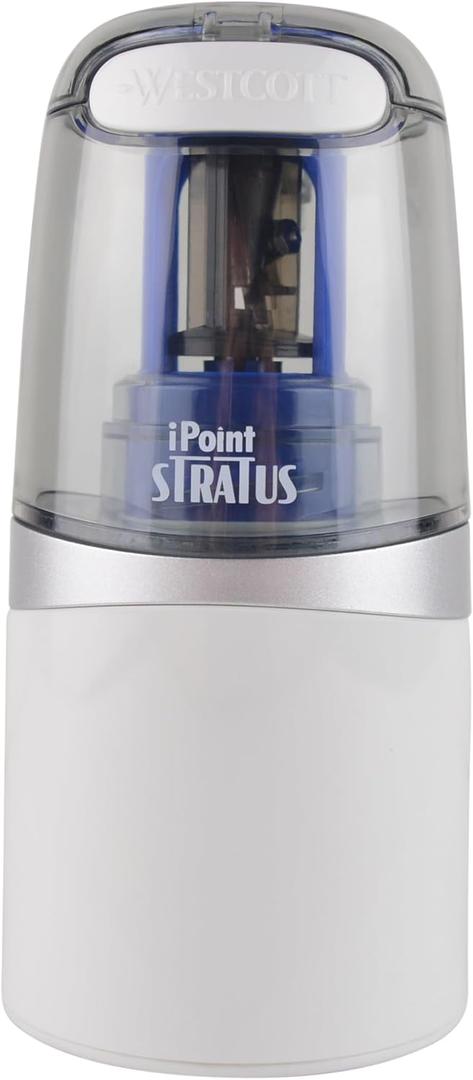 Westcott 17794 iPoint Stratus Battery Pencil Sharpener with Titanium-Bonded Blades and Pop-Top Canister for School, Office, and Home, Assorted Colors