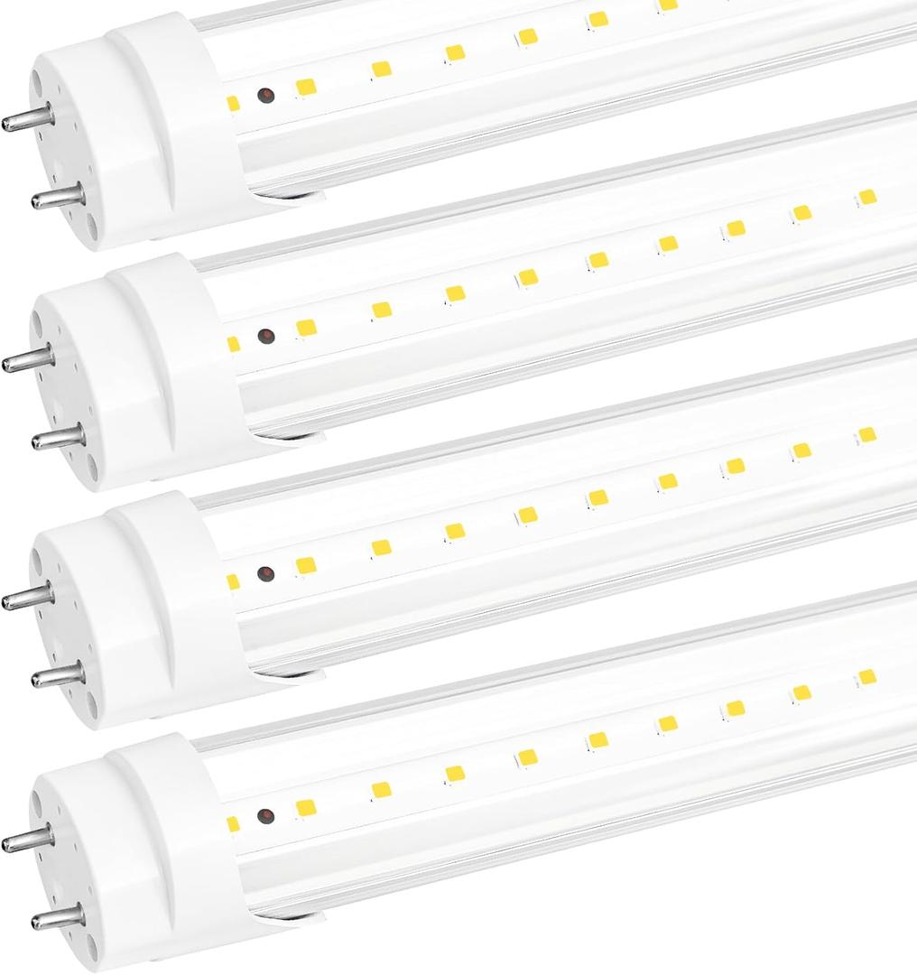T8 LED 2FT Type B Light Bulbs, 10W (24W Equivalent), 5000K, 1300LM for G13, 2 Foot LED Fluorescent Tube Replacement,Super Bright Lamp Beads, Dual-Ended, Remove Ballast, Clear Cover (4-Pack) (2 Feet, 4pack)