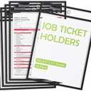 Heavy Duty Dry Erase Ticket Holder Pockets with Clear Plastic Film and Multicolored Fabric Edge, 8.5" X 11", Pack of 25