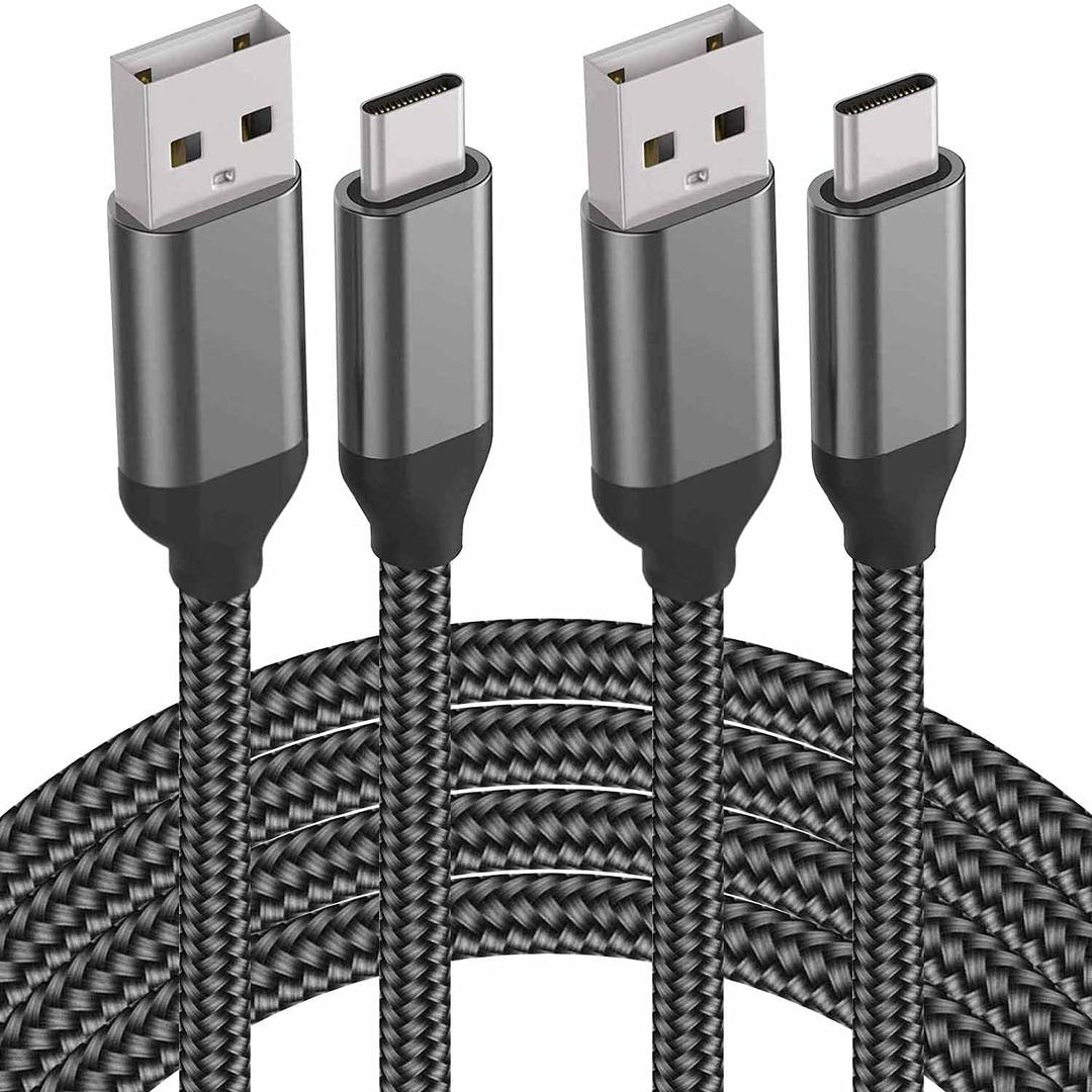 USB C Cable 15FT 2Pack, Extra Long USB-A to USB-C Cable Braided Fast Charger Cord Compatible with Sony PS5, Samsung Galaxy S22 S21 S20 S10, Note 9 Plus, OnePlus 10 Pro, Nintendo Switch, Moto (Grey)